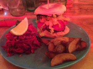 Not all the food is pink, it’s just the lighting they had! at Cantina Leeds in Leeds