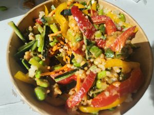 Tofu Thai crunch salad with sauce at Fusian in Toledo