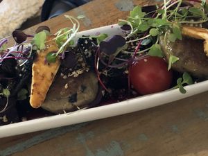 Vegetarian breakfast made vegan. at Reflections Restaurant in Lake Tekapo