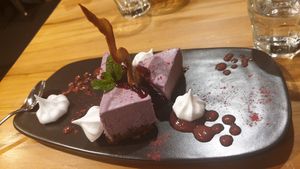 Berry Vegan Cheesecake at Reflections Restaurant in Lake Tekapo