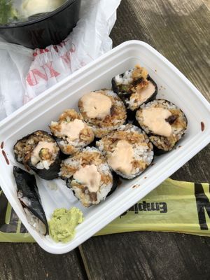 Vegetable tempura sushi roll at Vegan Tree in Matawan