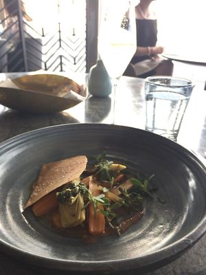 Artichoke, carrots, pesto, cracker, sauce was to die for at The Sugar Club in Auckland