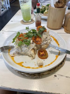 Mushroom toast with fruit juice   at Cafe Secret Alley in Kandy