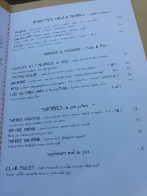 menu at La Casa di Nonna in Cannes