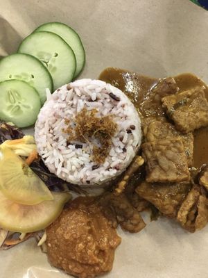 Nasi lemak tempe rendang   at Indah Cafe in Kuching
