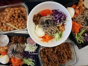 Cold soba served with roasted sesame sauce n chili lime juice for some spice. Great especially during a hot day  at Indah Cafe in Kuching