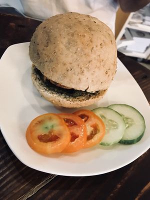 Vegan burger. Does not look like much but great flavour. at Indah Cafe in Kuching