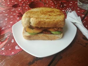 Vegan 'bacon' sandwich - the homemade bread is incredible at Indah Cafe in Kuching