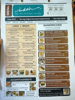Menu at Indah Cafe in Kuching