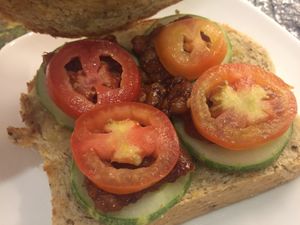 Tempeh bacon sandwich with vegan mayo  at Indah Cafe in Kuching