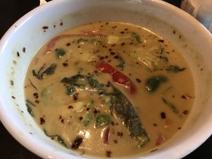 Green curry spice level 4. OMG hella hot!  at King and I Thai Restaurant in Richmond Heights