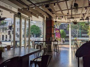 Sitting inside against the back wall at Raw Energy in Brisbane