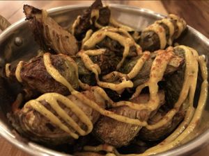Roasted Brussels sprouts   at Surya Cafe in Fitchburg