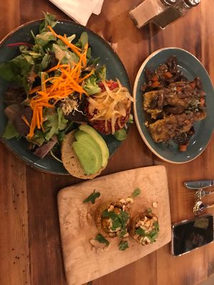 Beet root burger and samosa at Surya Cafe in Fitchburg