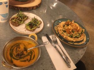 Carrot ginger soup bowl, Megan’s toast, FA- Waffle  at Surya Cafe in Fitchburg