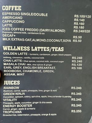 menu  at Zest in Agonda