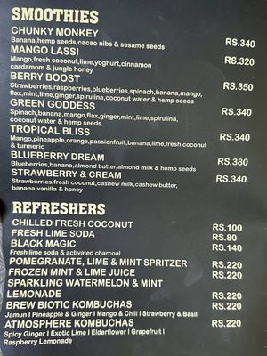 menu  at Zest in Agonda