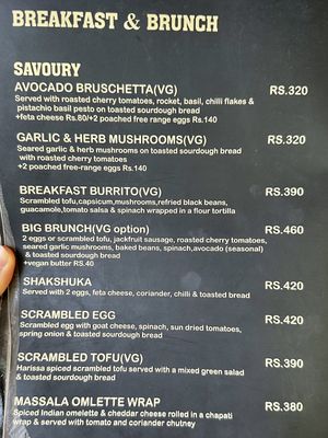 menu  at Zest in Agonda