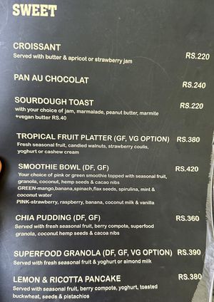menu  at Zest in Agonda