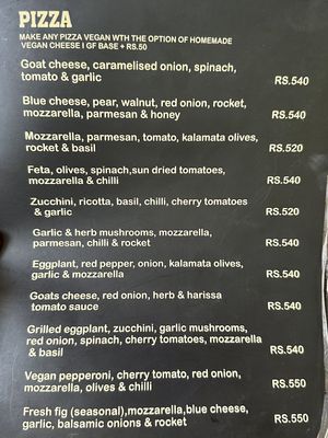 menu  at Zest in Agonda