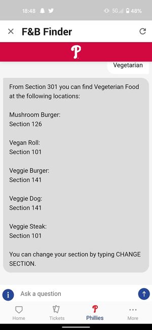 Veggie options at Citizens Bank Park in Philadelphia