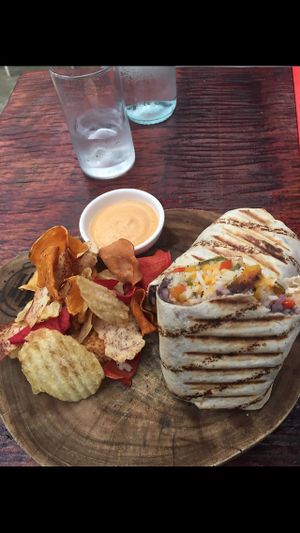 Vegetarian burrito without cheese at Mahalo in Panama City