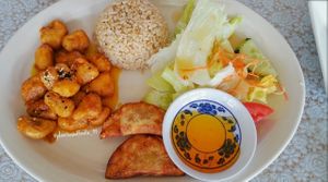Orange 'chicken' - lunch special at Vegan House in Los Angeles