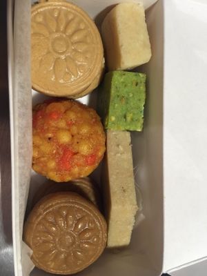 Gift and favor boxes with vegan and vegetarian desserts. No animal fats.  at Mithai Indian Cafe in Cary