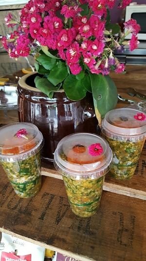 Millet Pots- with spinach, radish and fresh mint, with a little delicous homemade tomato passata topping! Just gobble them up with a spoon...yum yum! at Beetroot Healthy Food and Veggie Island in Maynooth