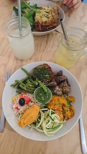 Bowl and lasagna at Green Love in Marseille