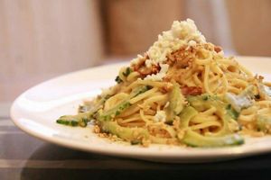 Linguine with Bitter-gourd & Garlic at Farmer's Kitchen in Hualien