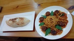 Calzone and aubergine meatballs at Farmer's Kitchen in Hualien