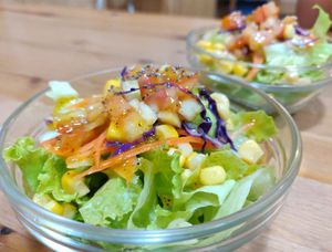 Side salad upgrade with passion fruit dressing at Farmer's Kitchen in Hualien