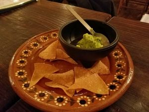 Vegan guac and chips at Mexican Kitchen Bar MU in Osaka