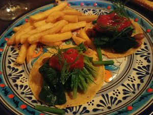 Tacos & fried potatoes at Mexican Kitchen Bar MU in Osaka