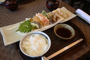 Vegan tempura lunch at Yamaichi Bekkan in Miyajima