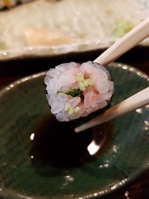 Pickled plum sushi, which was part of the Japanese sushi set at Yamaichi Bekkan in Miyajima