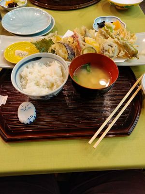 Tempura with miso soup at Yamaichi Bekkan in Miyajima