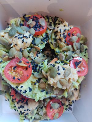 Avocado & hummus bagel at Smoothme Superfood Bar in Melbourne