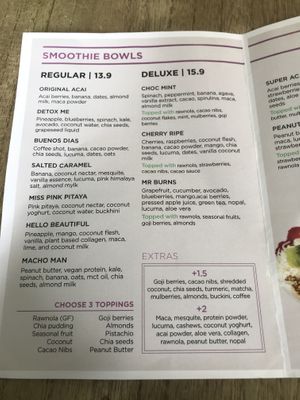 Lots of options  at Smoothme Superfood Bar in Melbourne