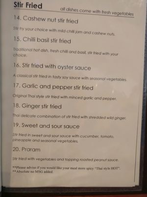 eat in menu at Brown Grain Thai Restaurant in Ballarat