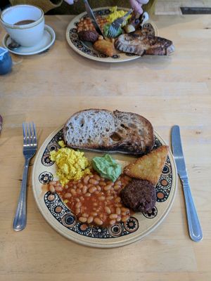 Vegan half breakfast with scrambled tofu, and mushrooms replaced with avacado upon request. at DANA in Sheffield