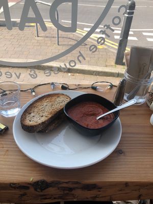 Tomato and basil soup of the day at DANA in Sheffield