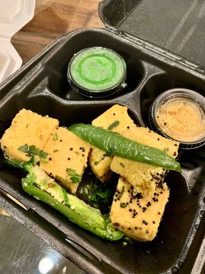 Khaman at Surati Farsan. #Veganuary at Surati Farsan Mart in Artesia