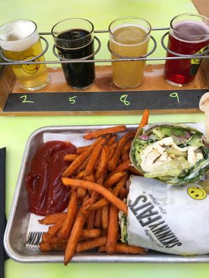 Caesar chicken wrap with beer flight  at SkinnyFATS - Dean Martin Dr in Las Vegas