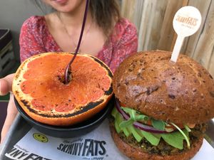 Sugar grapefruit with black bean burger  at SkinnyFATS - Dean Martin Dr in Las Vegas
