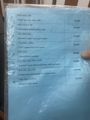 Menu  at Nha Hang Com Chay in Ha Long