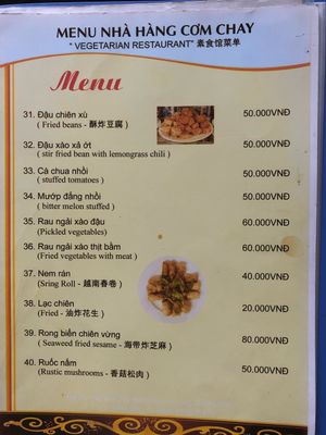2019. Menu 5 at Nha Hang Com Chay in Ha Long