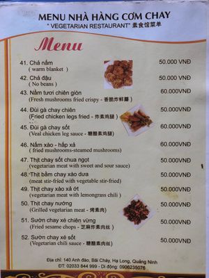 2019. Menu 6 at Nha Hang Com Chay in Ha Long