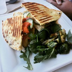 Panini with roasted veg and hummus at Saffron Cafe in Monterey